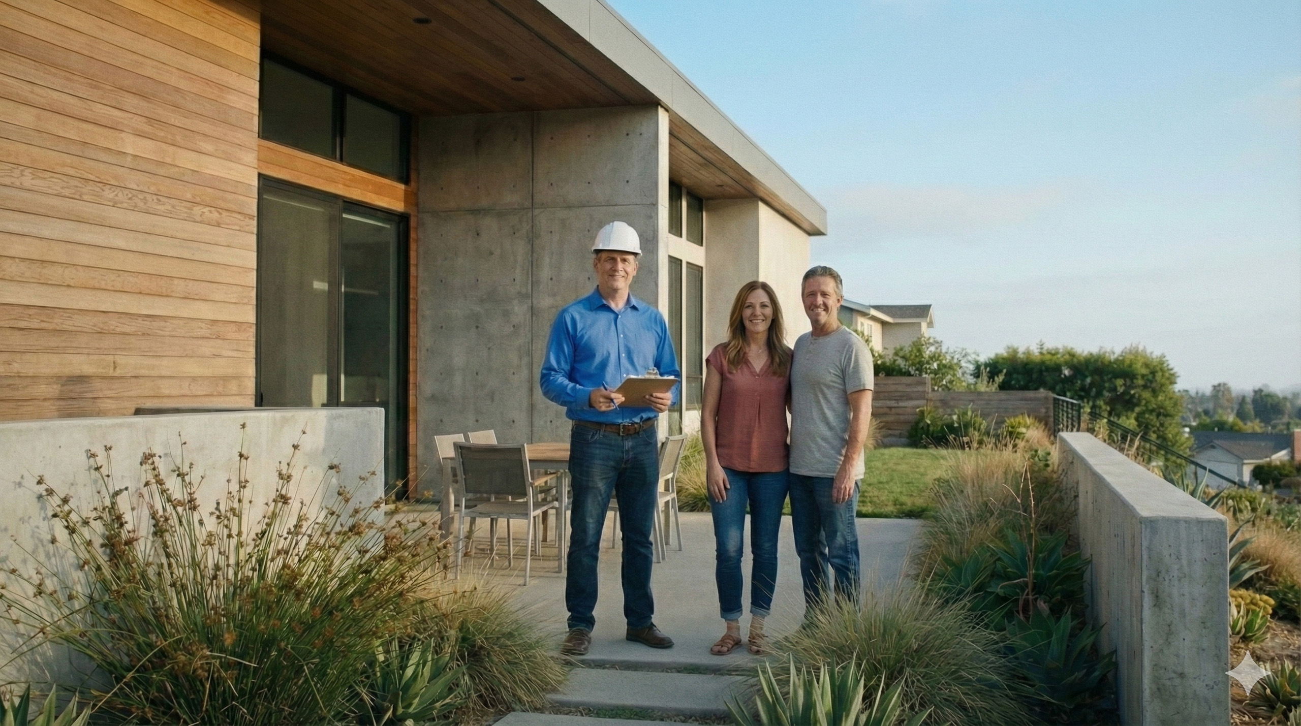Licensed civil engineer conducting a residential inspection with homeowners in California